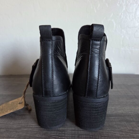 Born Royce Leather Block Heel Ankle Bootie Boots Black Size Womens 7 Buckle Moto - Picture 5 of 12